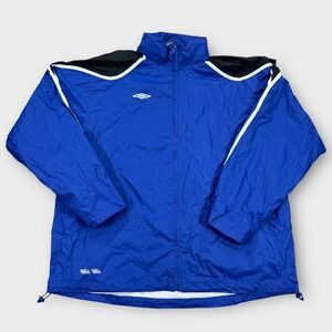 Umbro Windbreaker Jacket Mens XL Blue Stowaway Hoodie Motion Climate Control Y2K